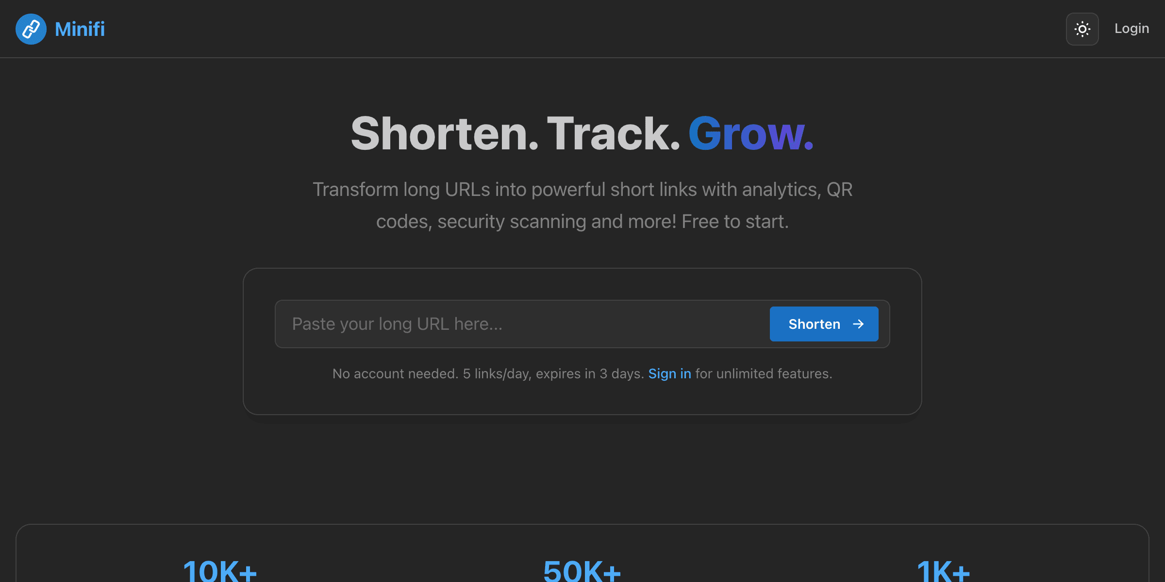 Minifi URL Shortener screenshots